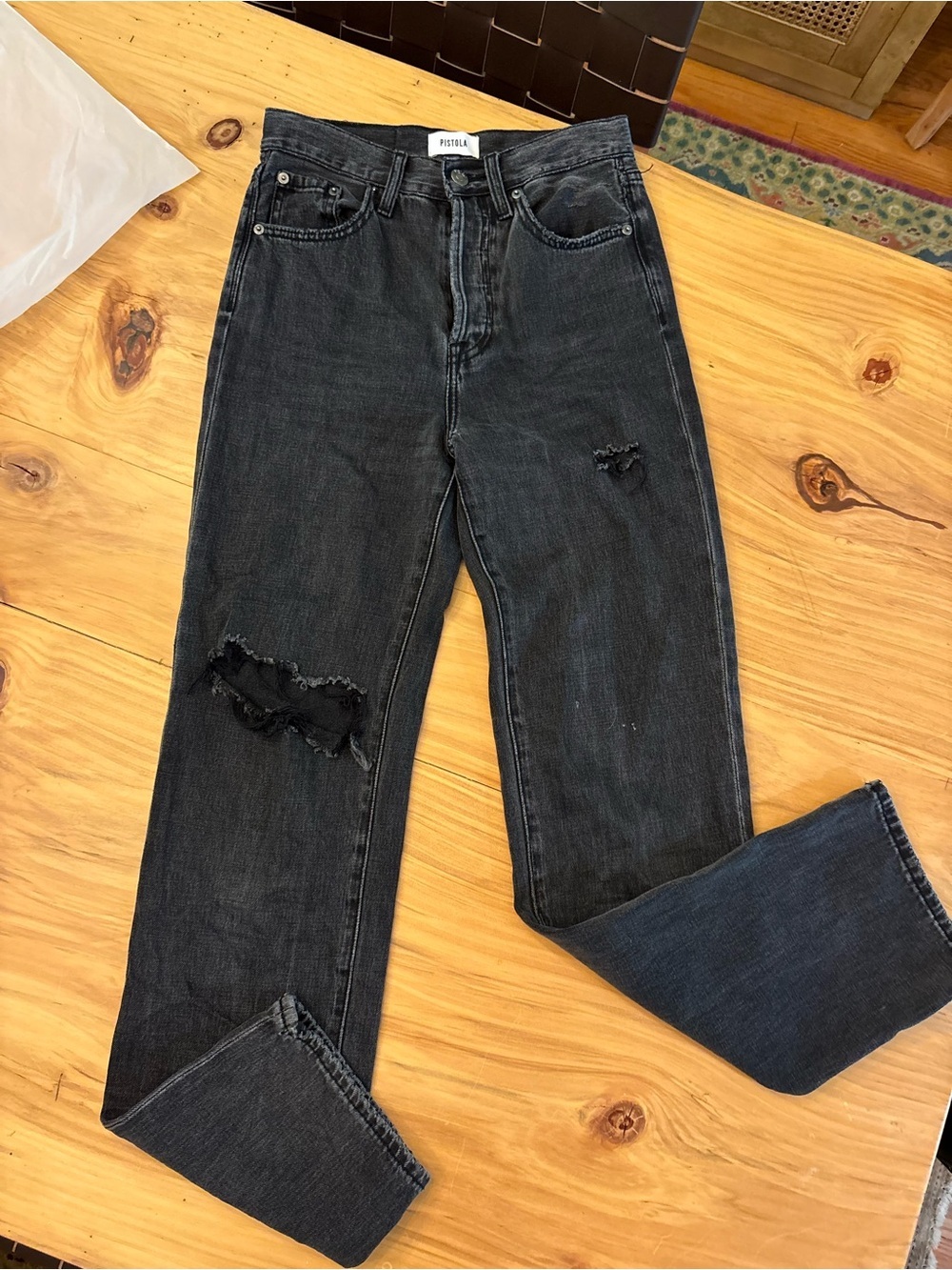 pistola Washed Black Distressed Straight-Leg Jeans